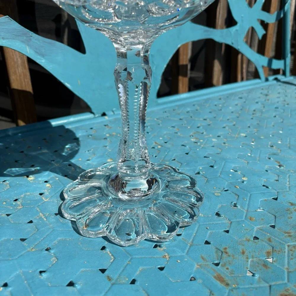 Vtg RARE Sklarny Bohemia Queens Lace Lead Crystal Tall Compote Candy Dish HTF